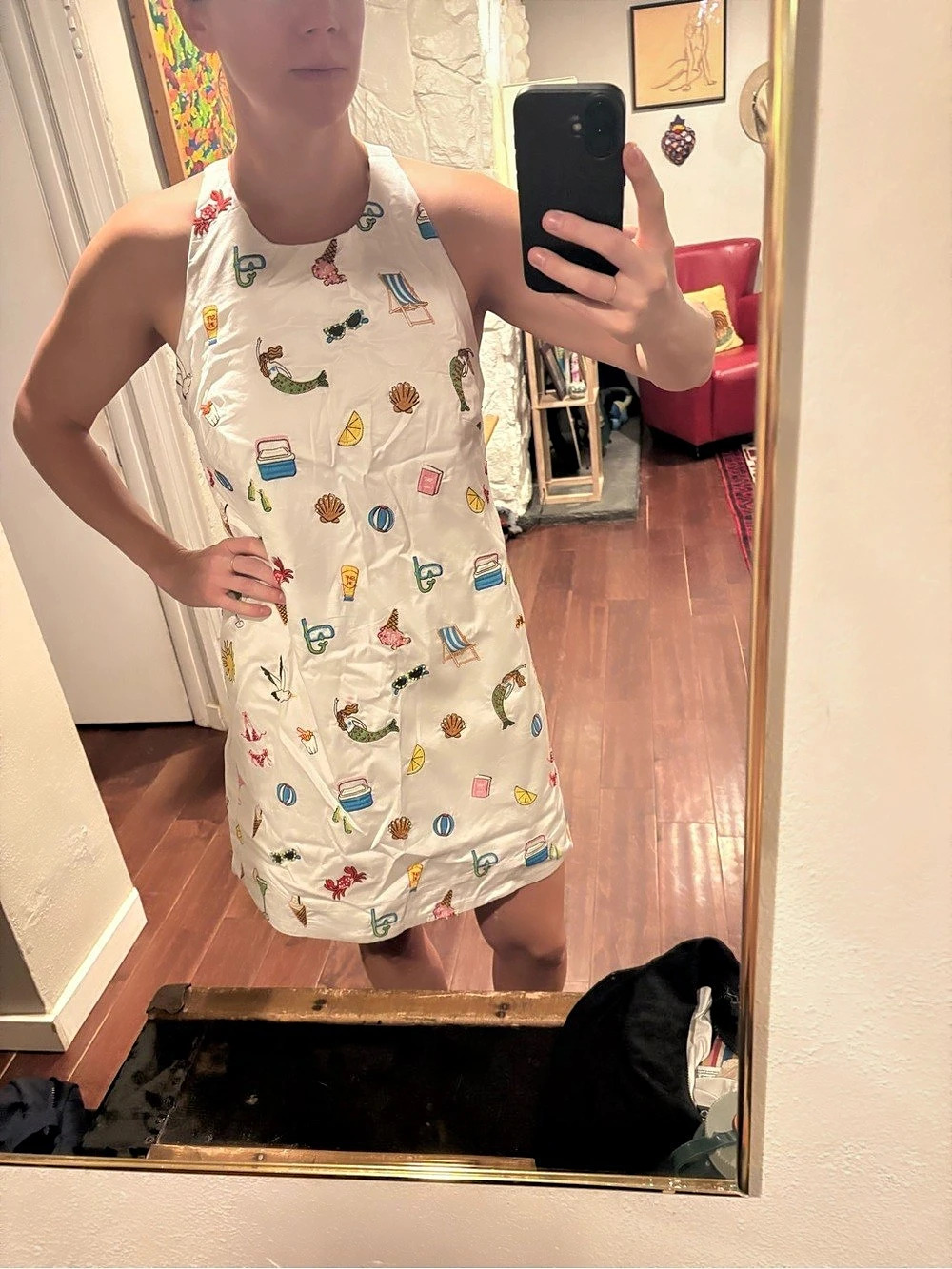 Anthropologie Embroidered Mini Dress White & Multicolor Medium NWT